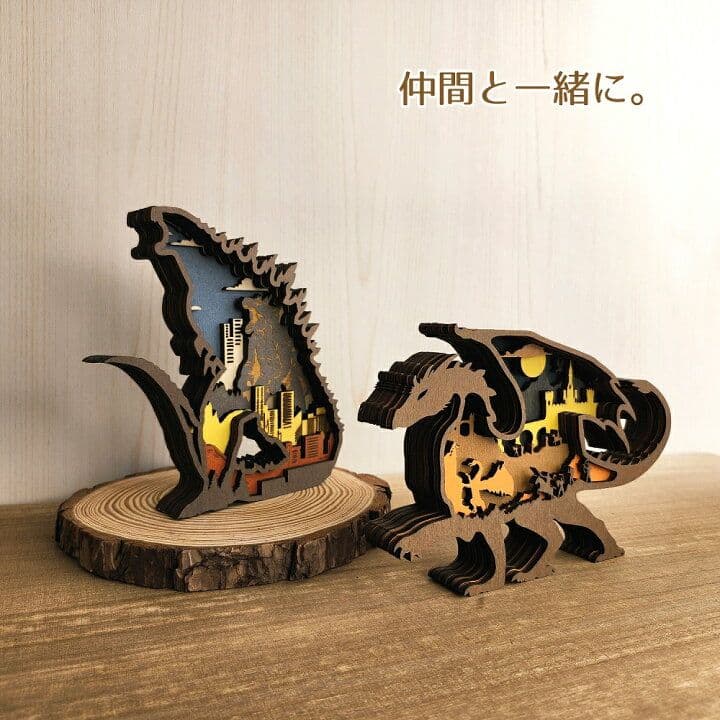 木製置物】ゴジラ恐竜★ジュラシックパーク グッズ 置き物 雑貨 オブジェ