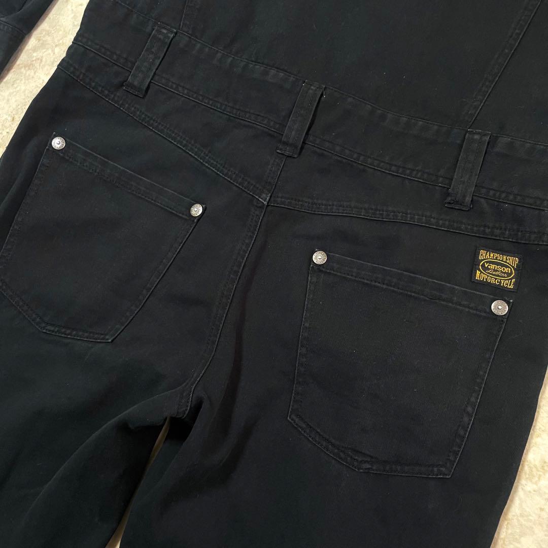 VANSON バンソン コットン スカル刺繍 袖着脱可能 オールインワン つなぎ