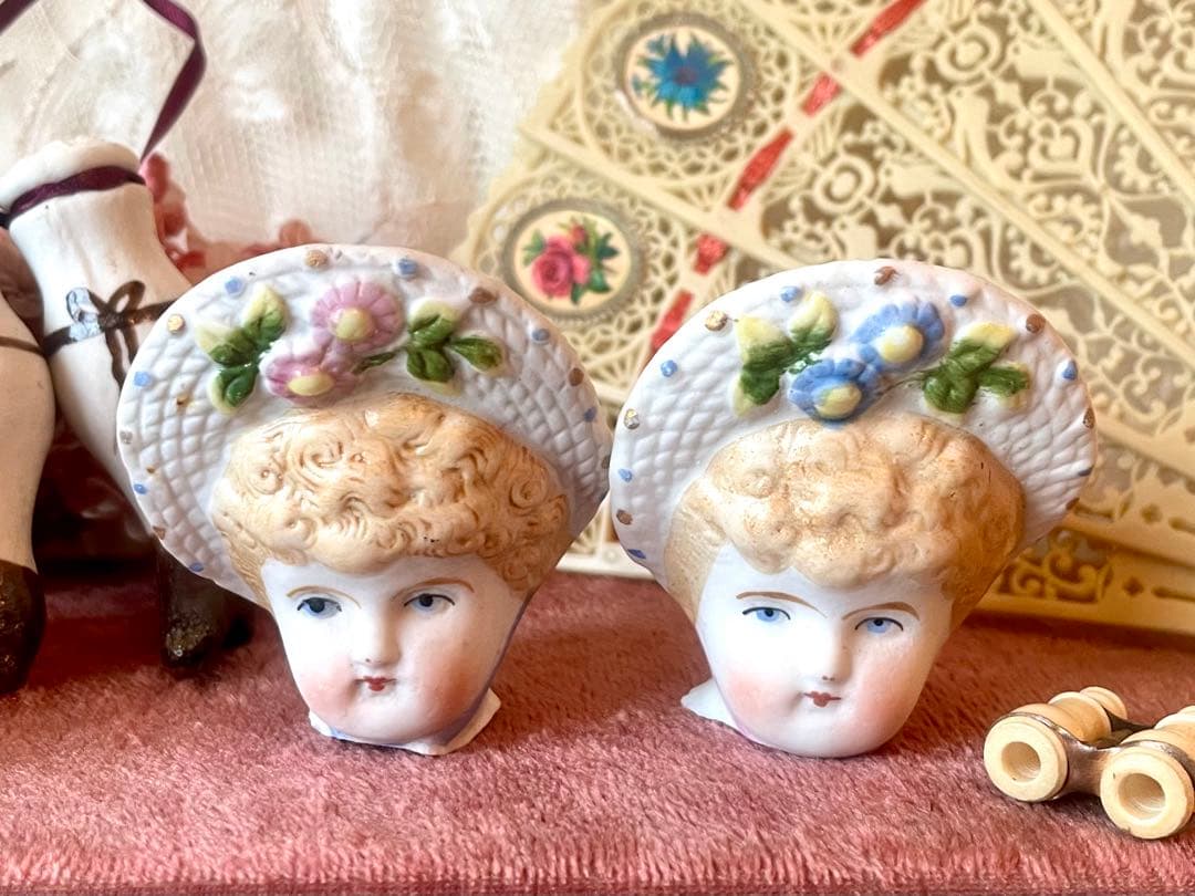 19世紀ビスクドールヘッド①フランスアンティーク　ドイツアンティーク　陶器人形