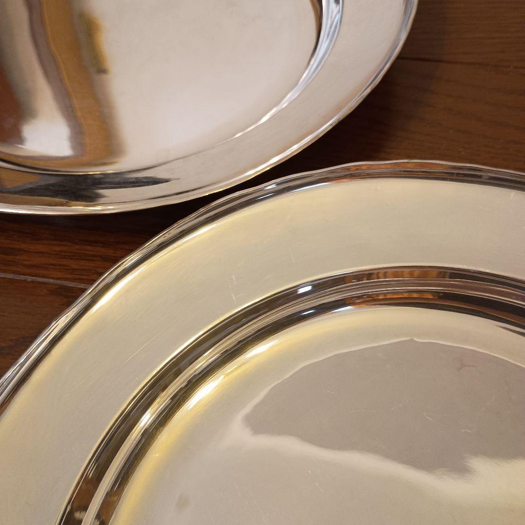 銀製円形盆　 鏡面仕上げ 2枚　木箱入り　直径30.5cm