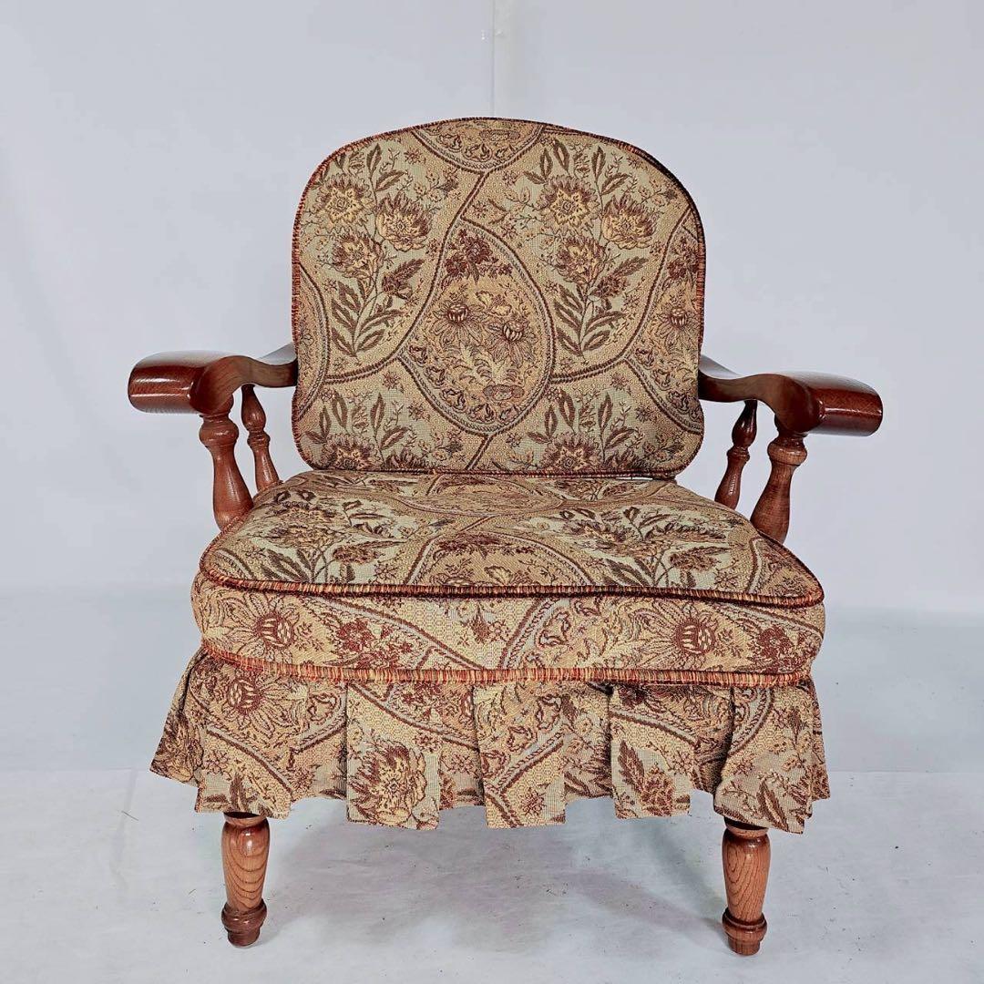 【極美品】柏木工 かしわ 木製アームチェア 2脚セット 花柄 椅子 飛騨家具