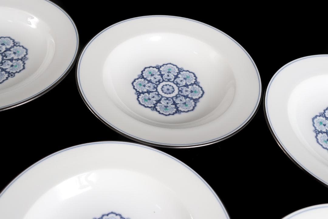 大倉陶園 呉須正倉院 OKURAスープ皿 6枚 プラチナ彩 ハンドペイント