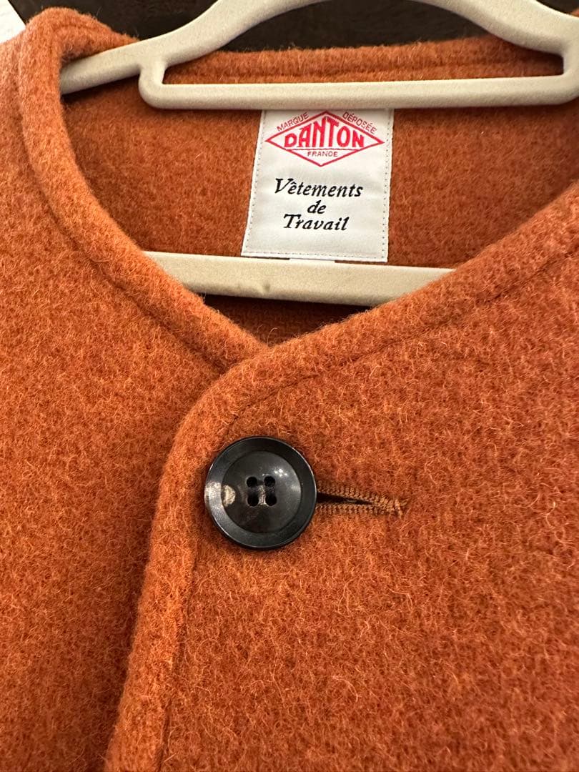 DANTON ウールノーカラーコート オレンジ