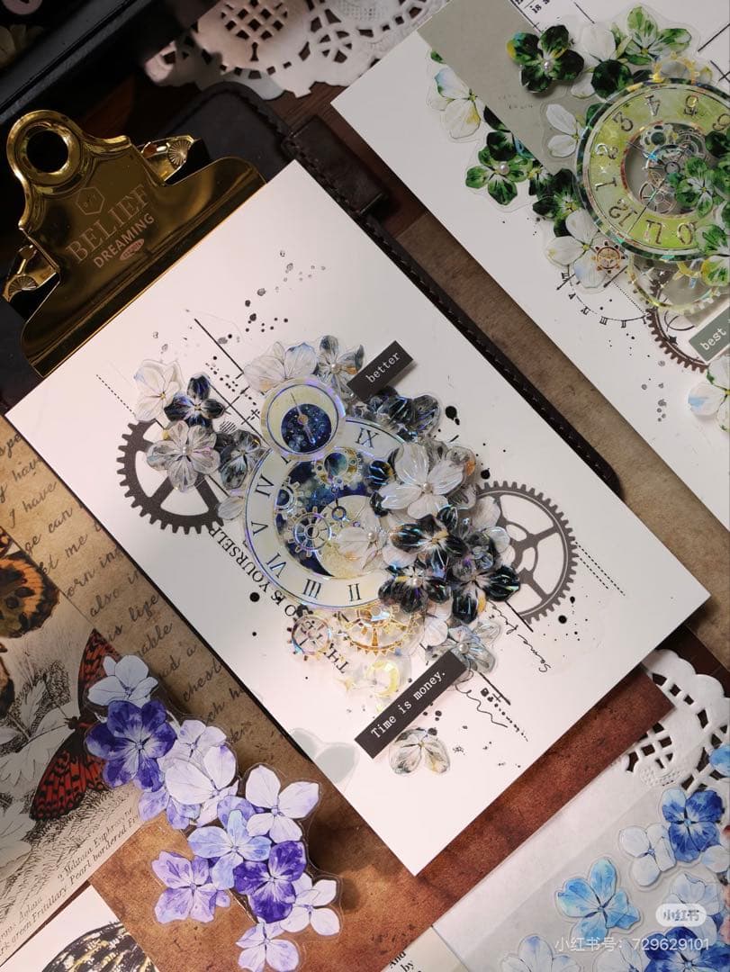 【9486】海外　6m巻　貝殻光カッティングマスキングテープ　お花装飾系