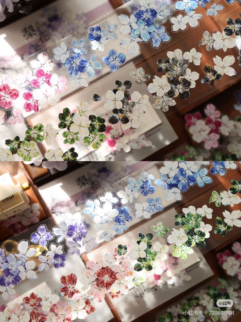 【9486】海外　6m巻　貝殻光カッティングマスキングテープ　お花装飾系