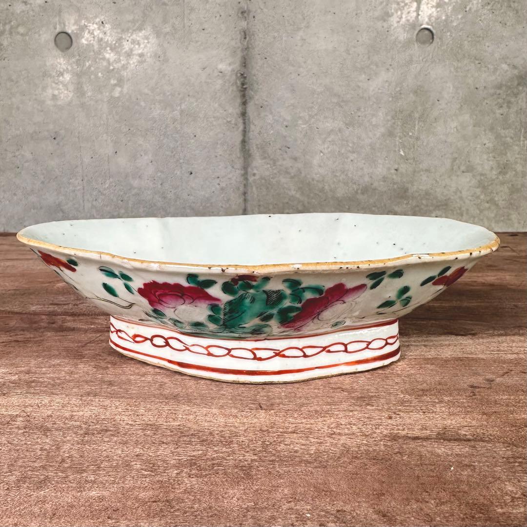 希少　粉彩　花文　高台皿　唐物　中国古玩　中国美術　骨董　アンティーク