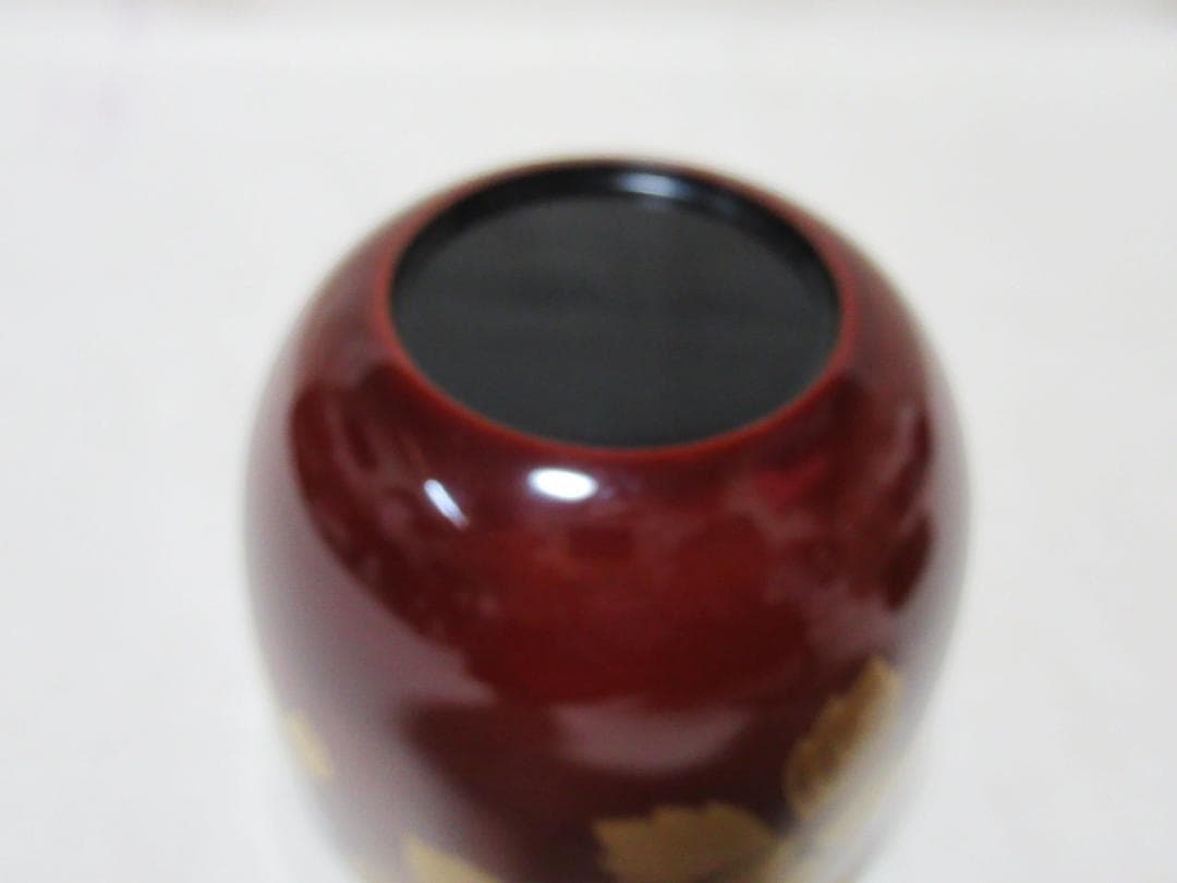 加賀蒔絵師中村宗尹造　溜塗に鉄仙絵　大棗　共箱