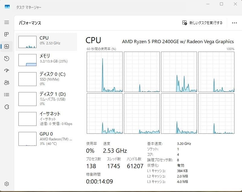 ミニPC Lenovo tiny m75q-1 (Ryzen 5 Pro 2400GE)