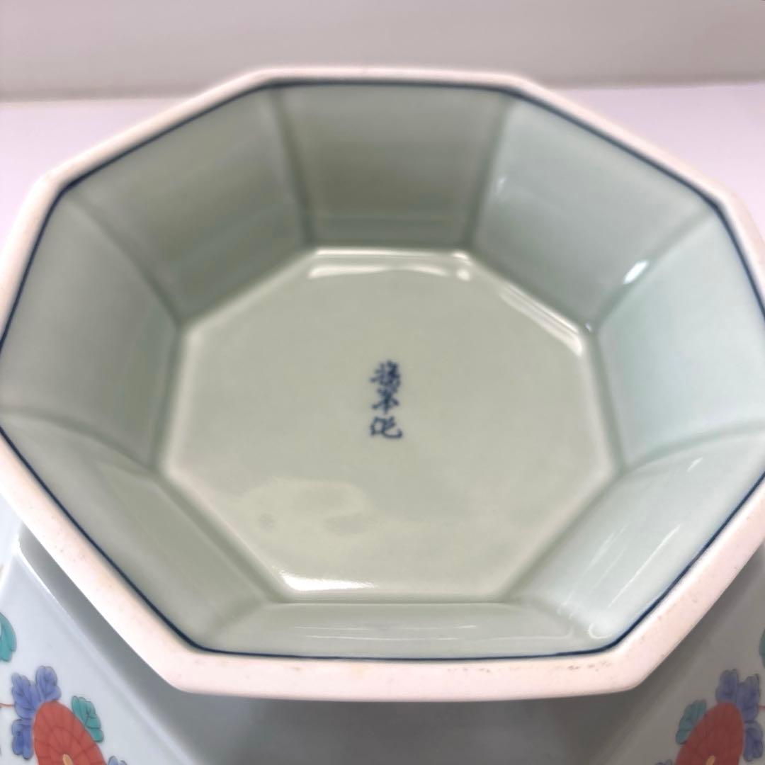 高台大鉢　伊万里　山水八角　色絵　金彩飾り　高台皿　高台鉢　未使用　有田焼