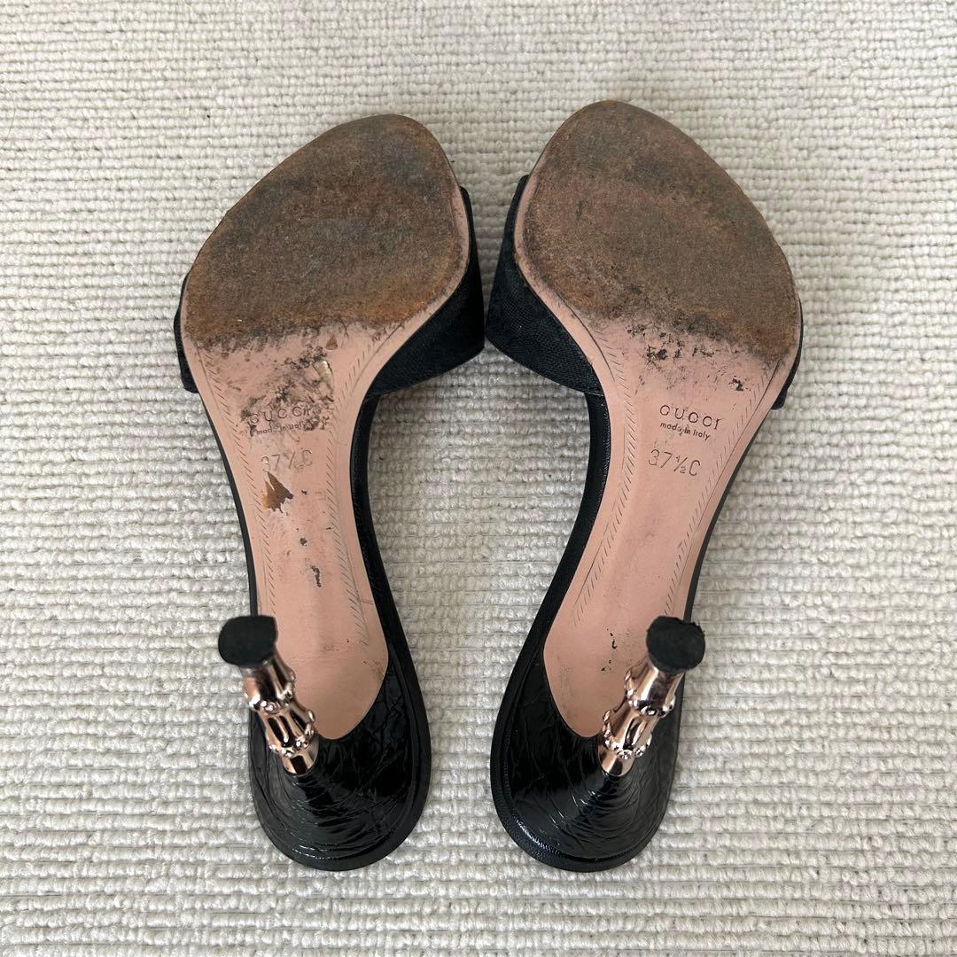 GUCCI グッチ ミュール サンダル ヒール GG 黒 24.5cm