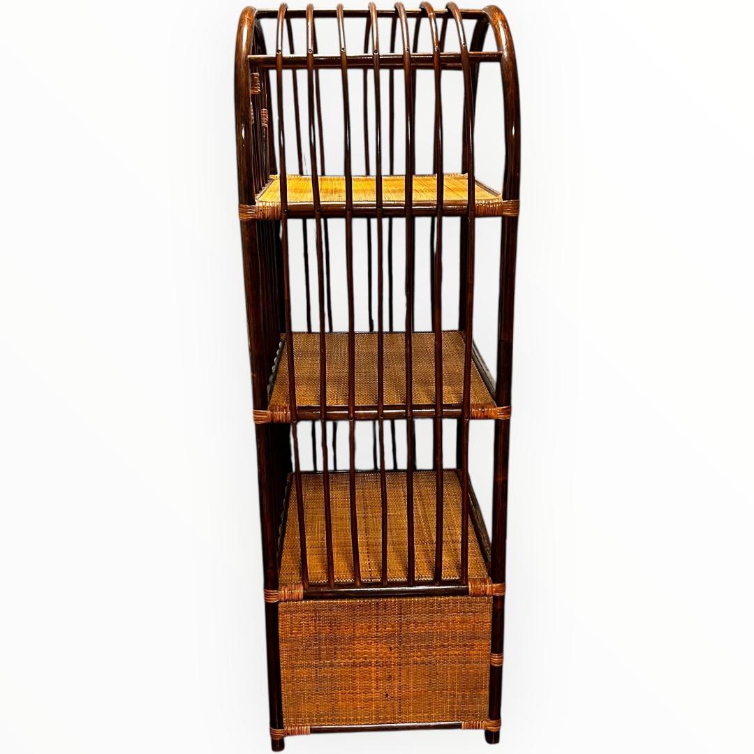 【美品】ラタン アーチ型 5段シェルフ 引き出し付き 籐家具 ヴィンテージ