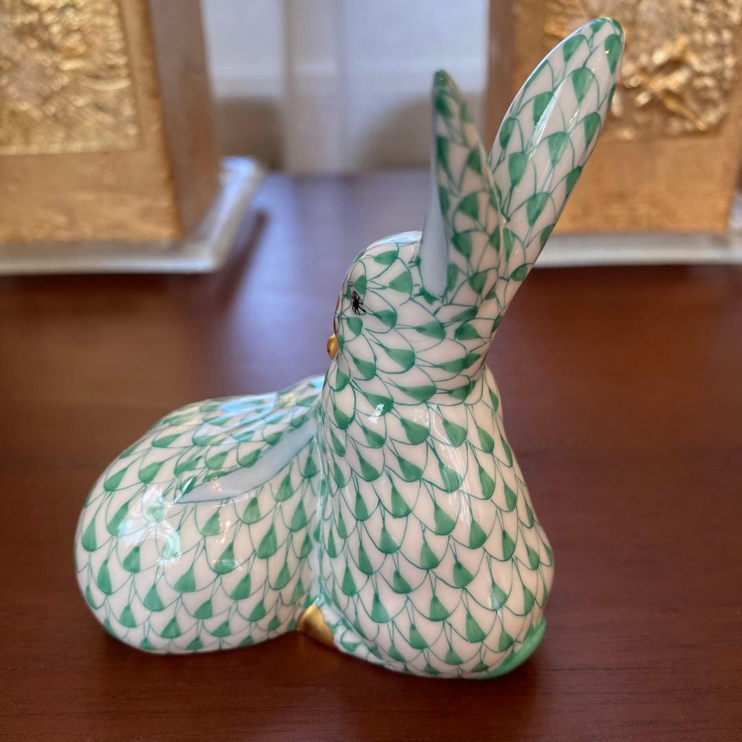 HEREND ヘレンド 二兎のうさぎ フィギュリン　グリーン