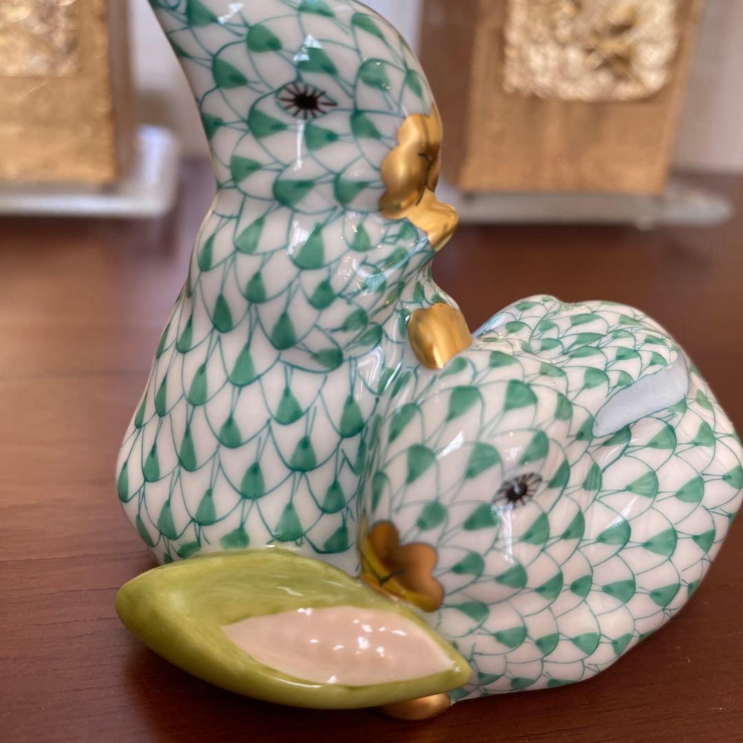 HEREND ヘレンド 二兎のうさぎ フィギュリン　グリーン