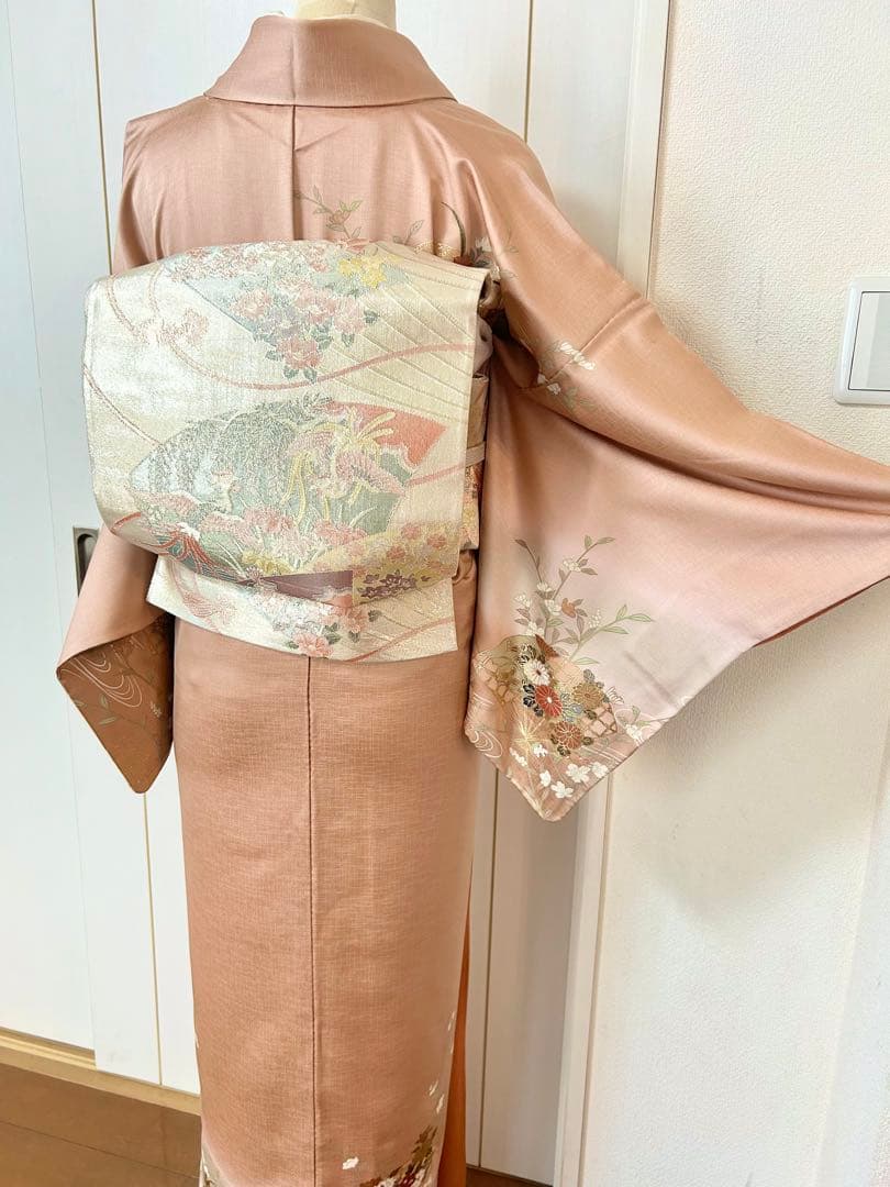 美品　正絹訪問着　裄丈長め　フルセット4点　佐賀錦袋帯　入学式　卒業式　七五三