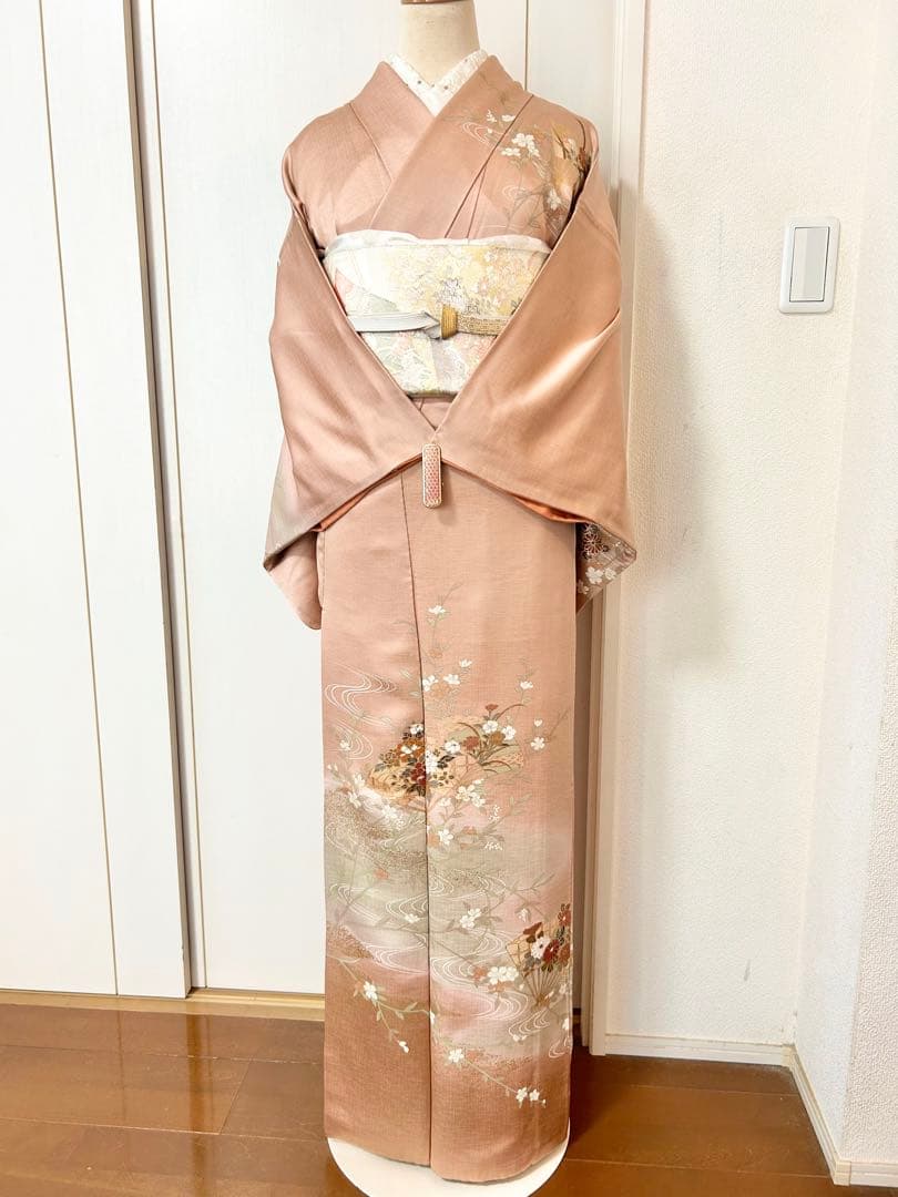 美品　正絹訪問着　裄丈長め　フルセット4点　佐賀錦袋帯　入学式　卒業式　七五三