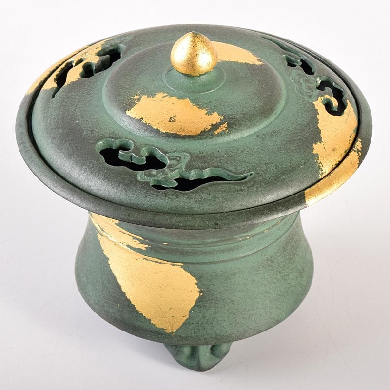 平安　秦蔵六造　塗金銅香炉　「瑞雲」　共箱　D　R7792