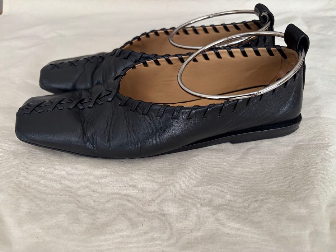 JIL SANDER ブラックレザー フラットシューズ　35