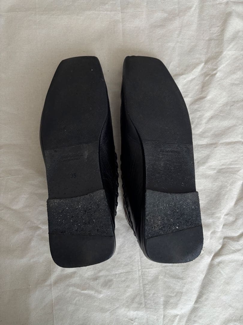 JIL SANDER ブラックレザー フラットシューズ　35