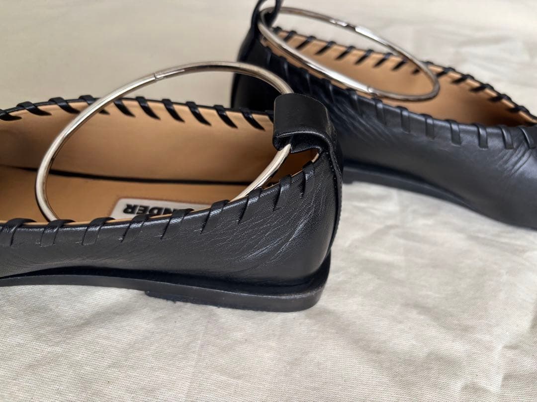 JIL SANDER ブラックレザー フラットシューズ　35