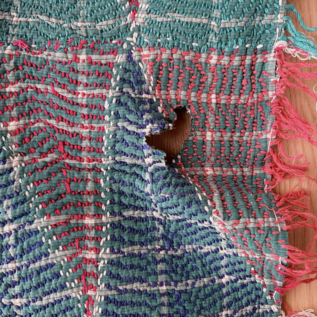 未使用＊訳アリ　ヴィンテージラリーキルト　グリーントライアングル　マルチカバー