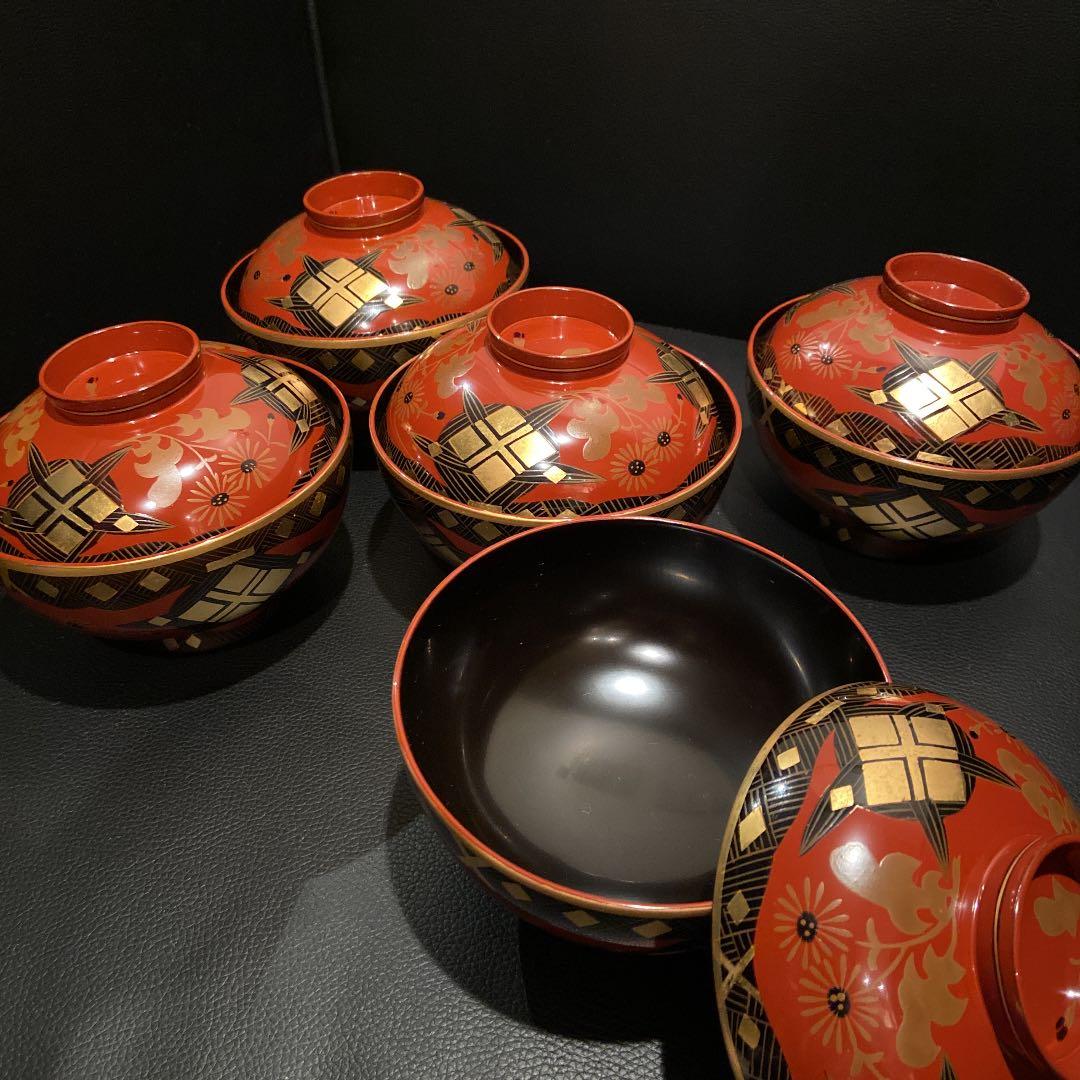 輪島塗 吉野絵蒔絵 吸物椀 共箱 美術漆器 布着本堅地 三幸堂 5客セット