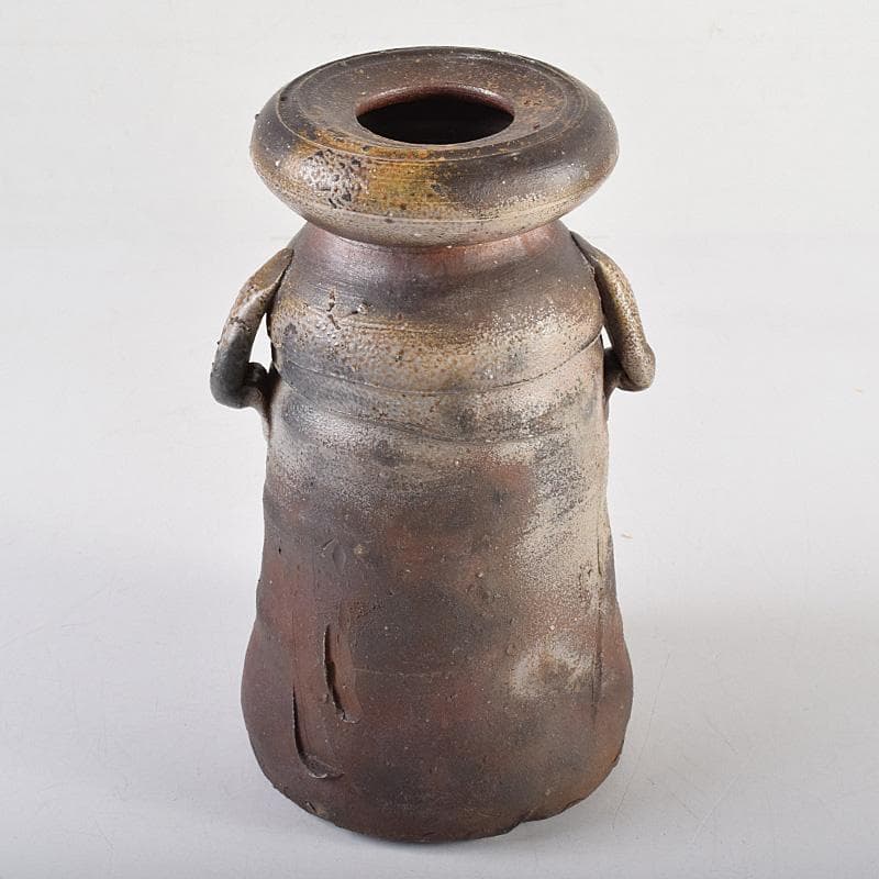 備前焼　人間国宝　金重陶陽作　花入　共布　道明識箱　D　R8519B