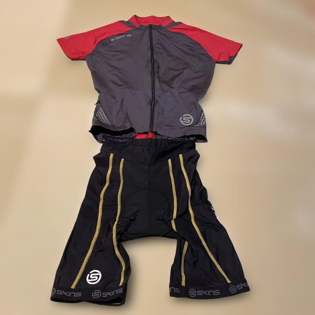 SKINS 半袖サイクルジャージ上下セット S グレー/レッド