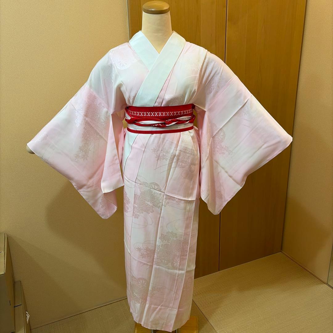 正絹未使用訪問着５点セット【長襦袢 袋帯 帯締め 帯揚げ】