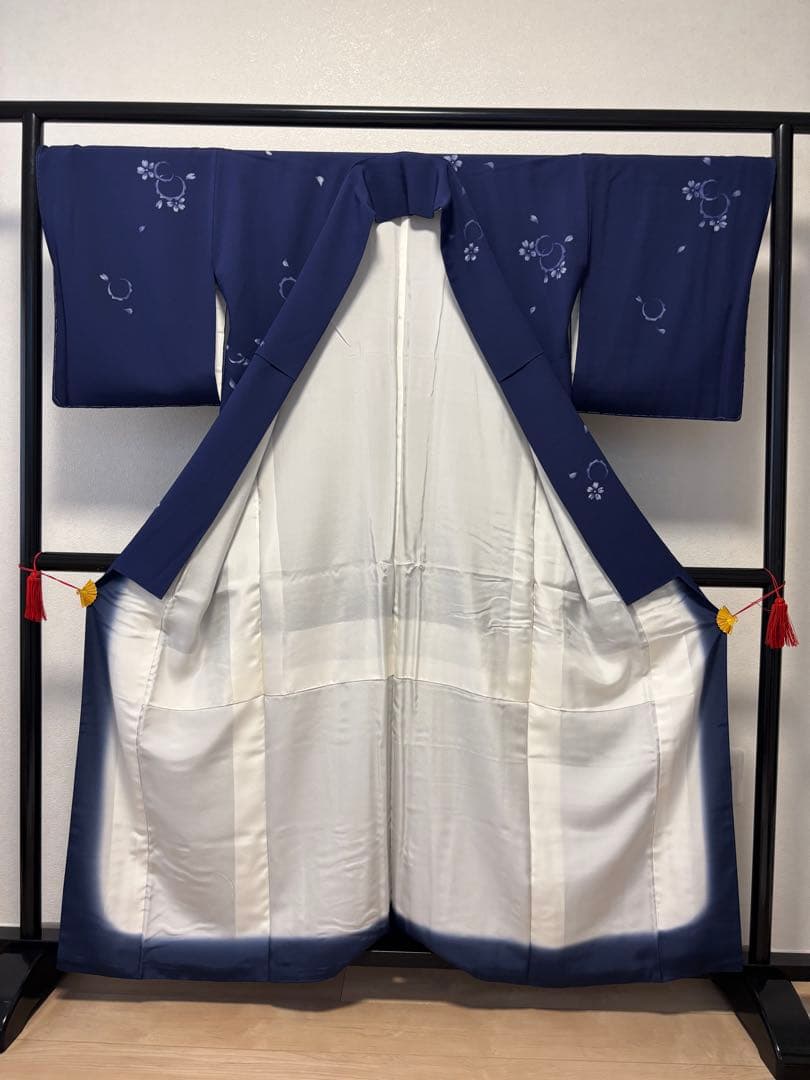 本藍染　小紋　袷仕立て　飛び柄　未使用