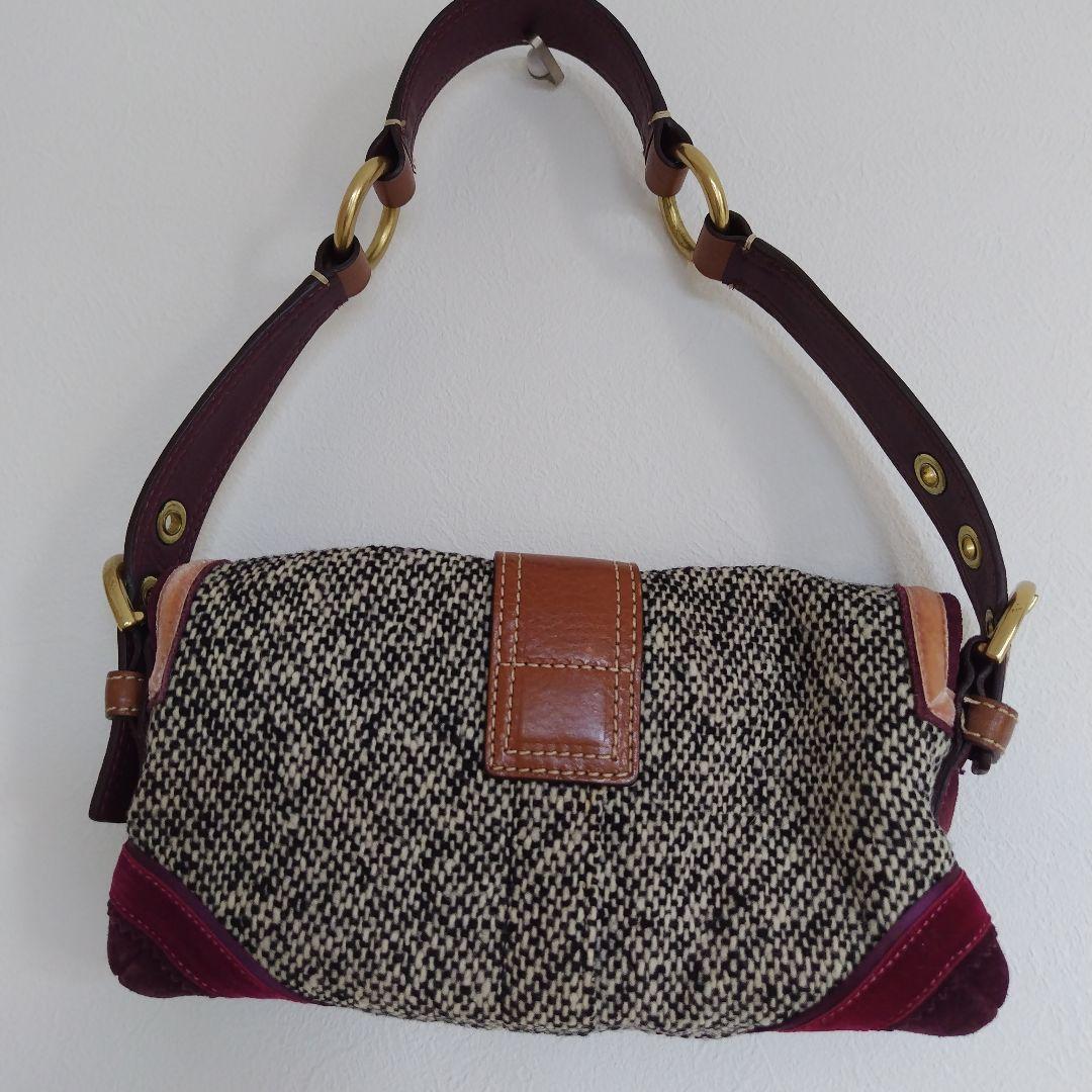 コーチ　ツイードリボンハンドショルダーバッグ