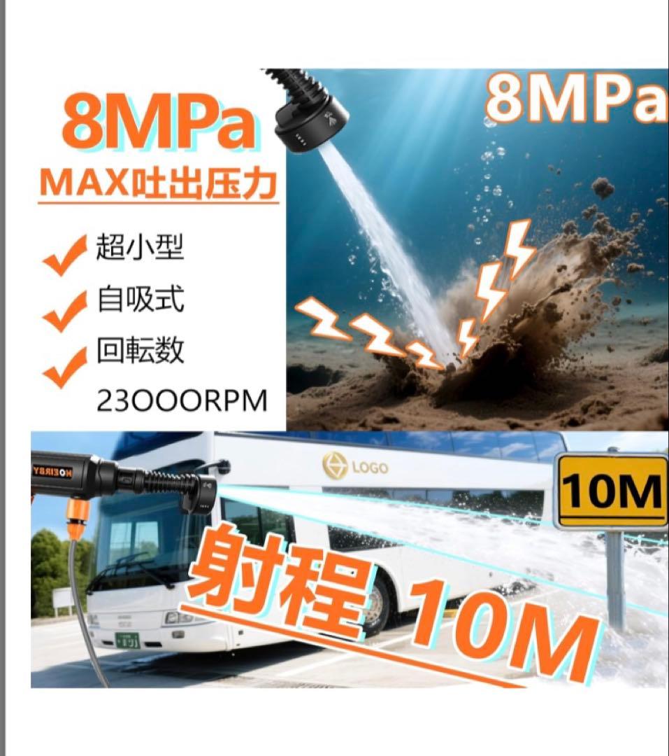 ミニ高圧洗浄 コードレス 充電式 PSE認証　バッテリー2個 ノズル 大掃除