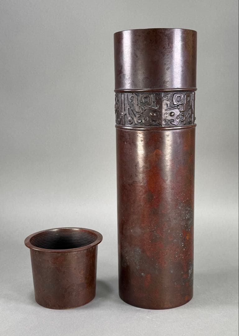 いけばな　池坊　銅鋳　唐銅花器　古流　未生流　龍生派　花瓶　花器高さ45.7cm