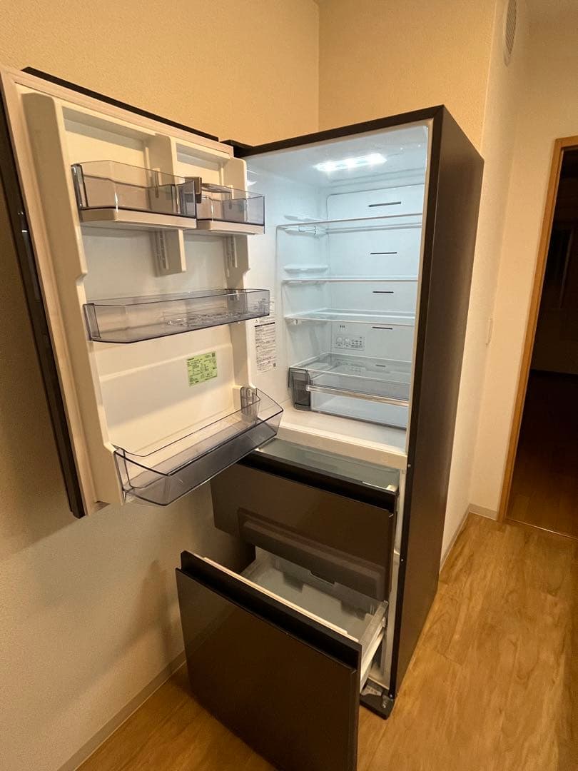 ダークグレー 2ドア冷蔵庫 LED照明付き