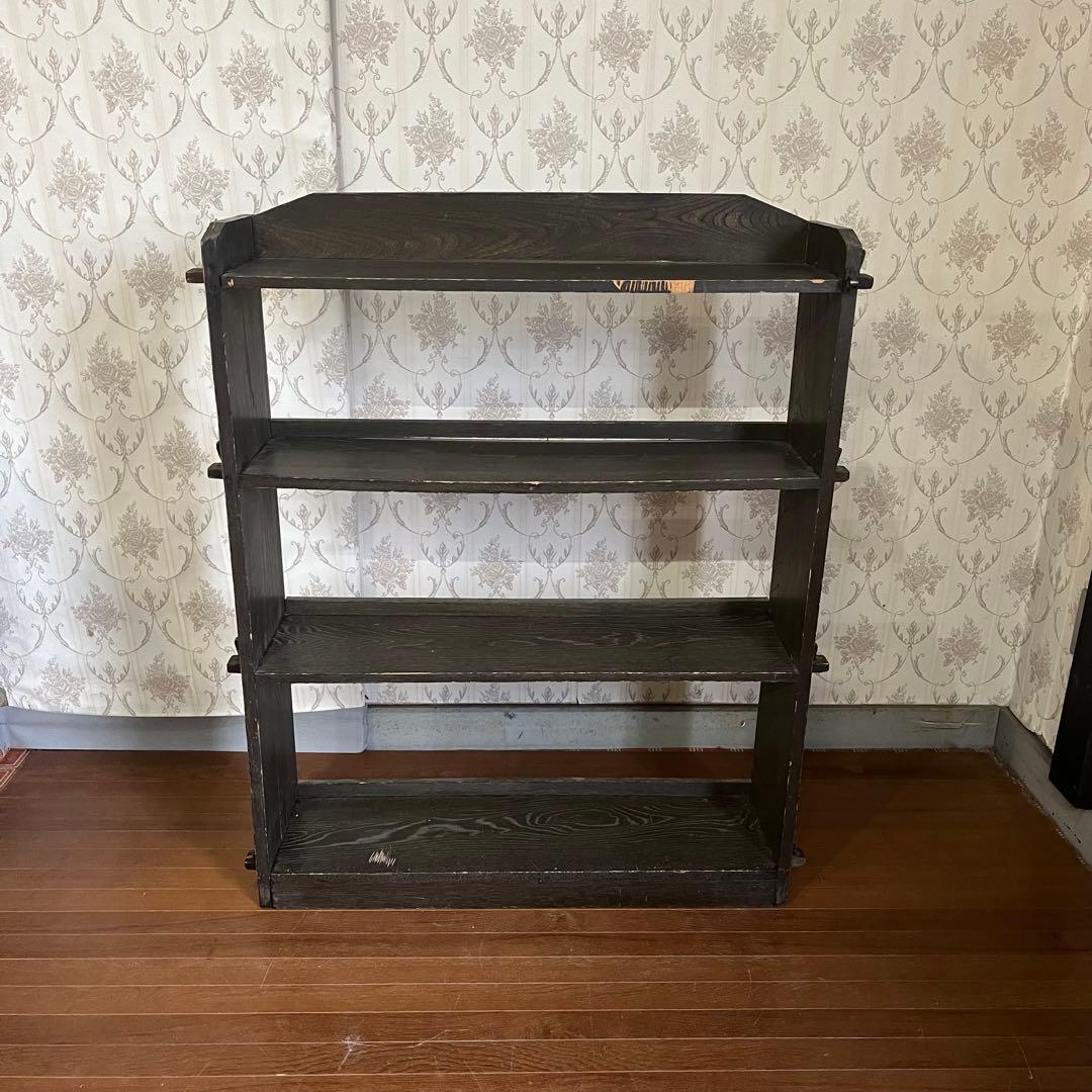 【アンティーク】昭和レトロ 木製 4段 楔本棚 くさび 飾り棚 オープンラック