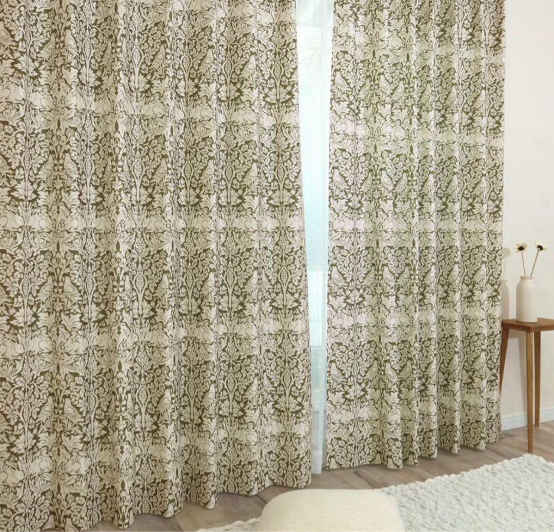 ウィリアム・モリス カーテン ブレアラビット 約130㎝×200㎝ 3級遮光