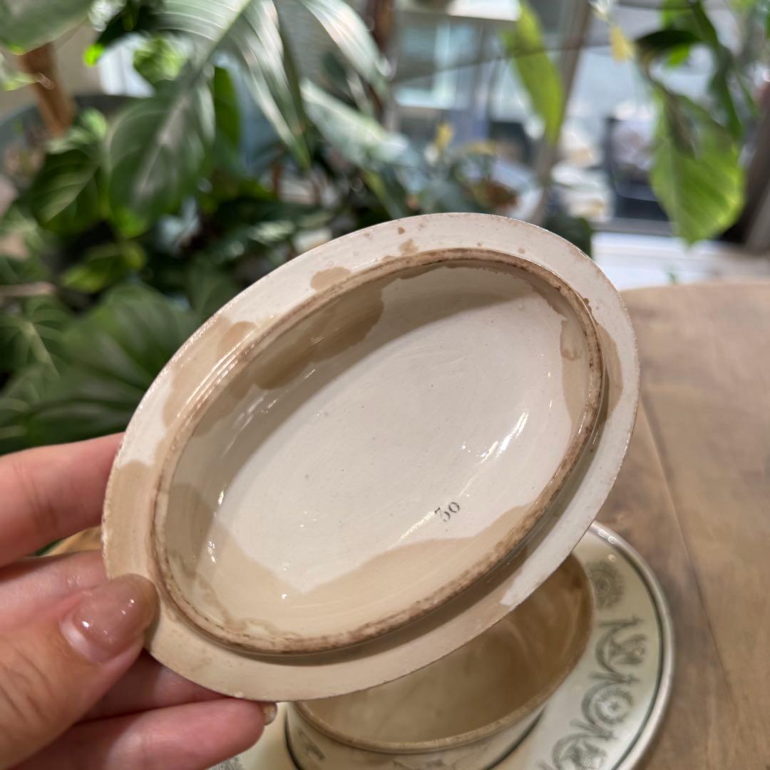 激レア！フランスアンティーク　バターケース　クレイユ窯　Terre de fer