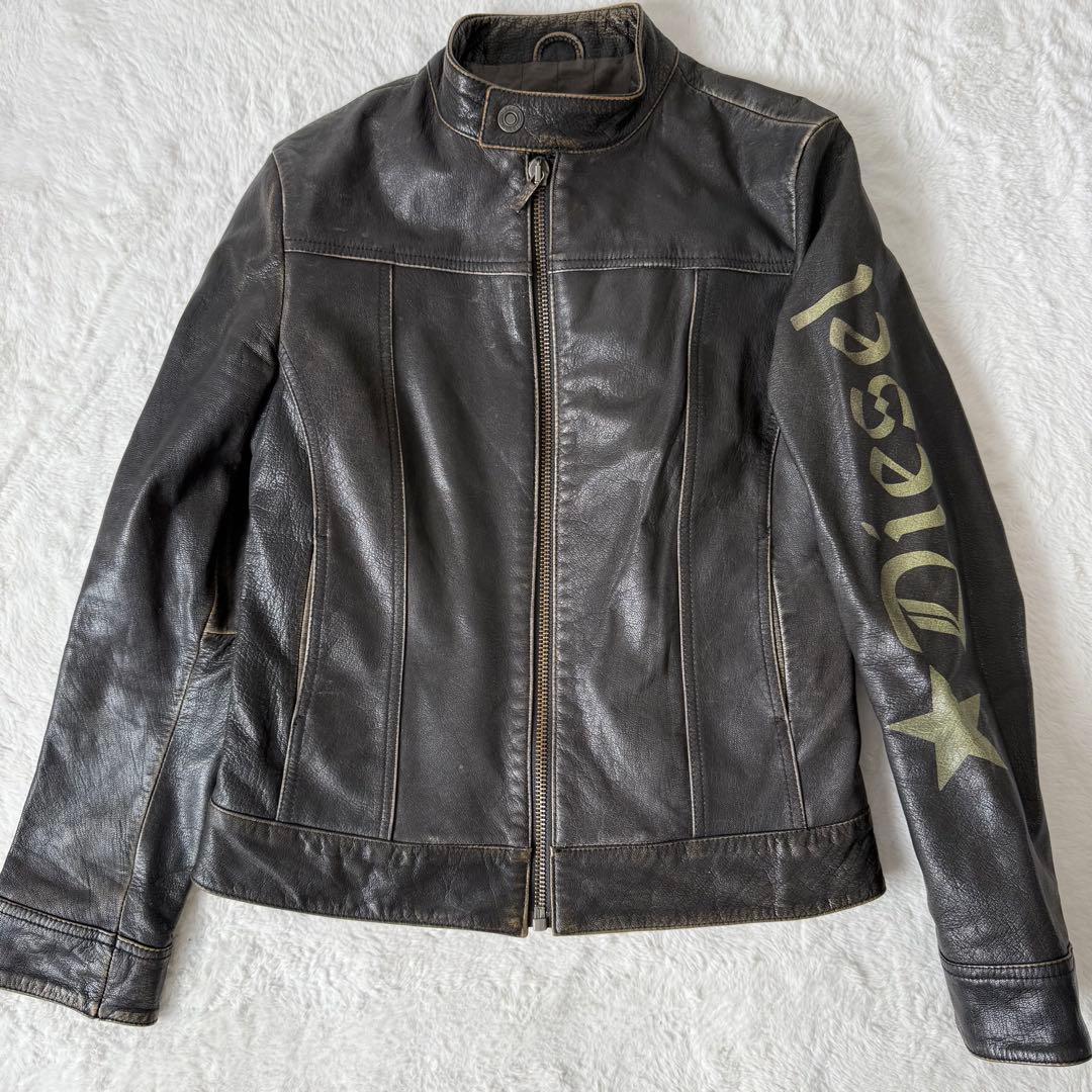 ディーゼル ライダースジャケット M ダメージ加工 ブラック レザージャケット