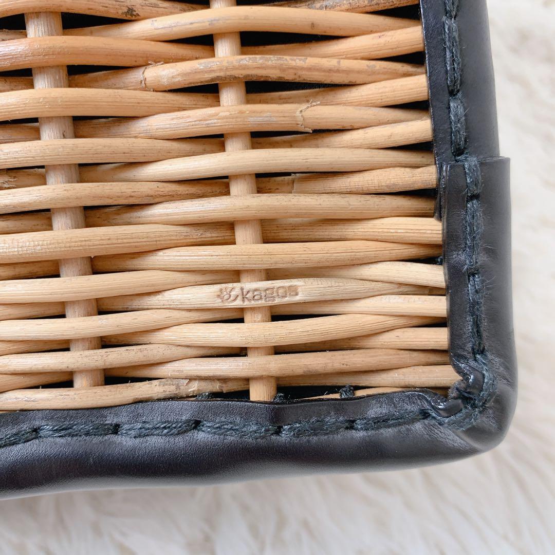 極美品 ebagos カーフハンドバッグ M カーフレザー紅籐BLACKエバゴス