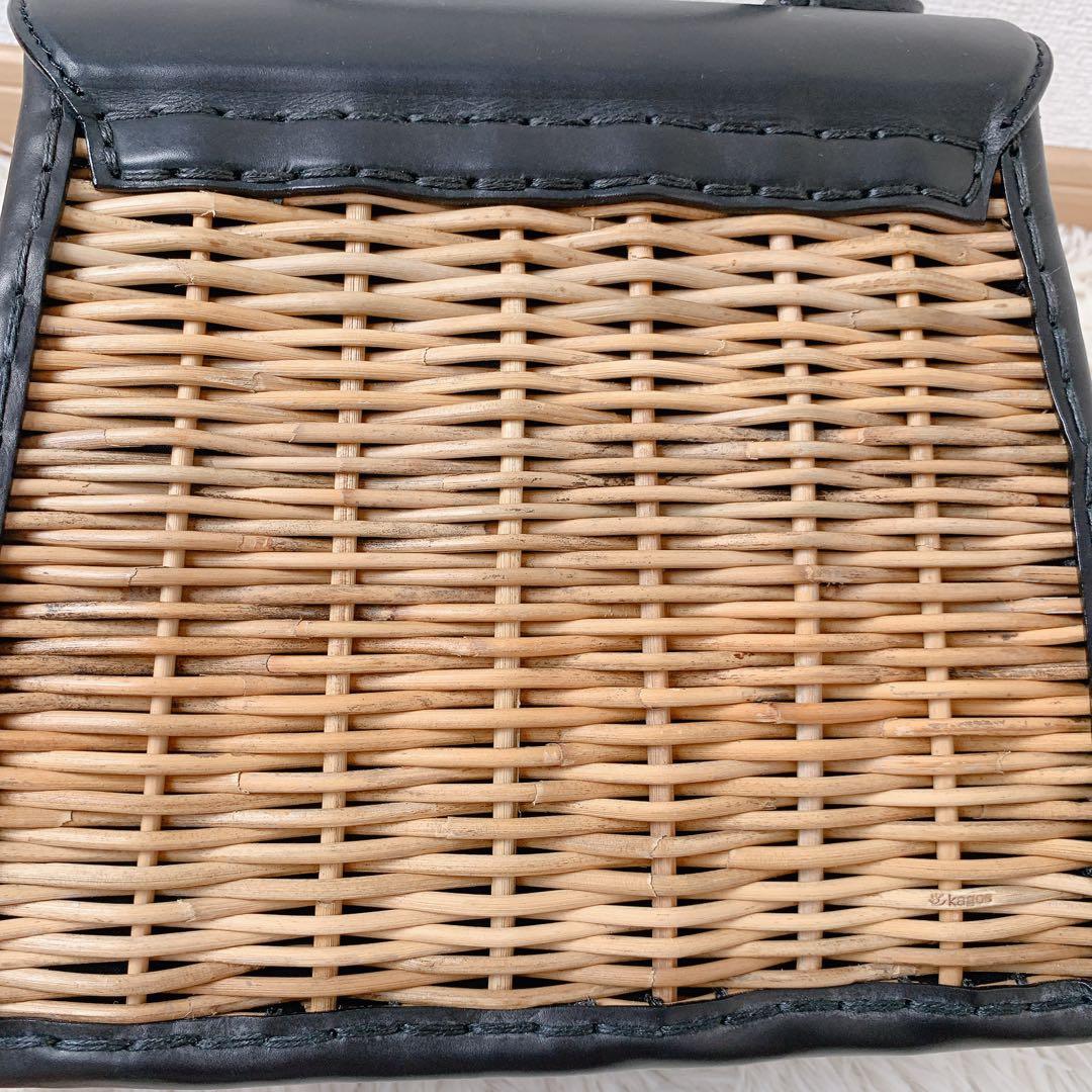 極美品 ebagos カーフハンドバッグ M カーフレザー紅籐BLACKエバゴス