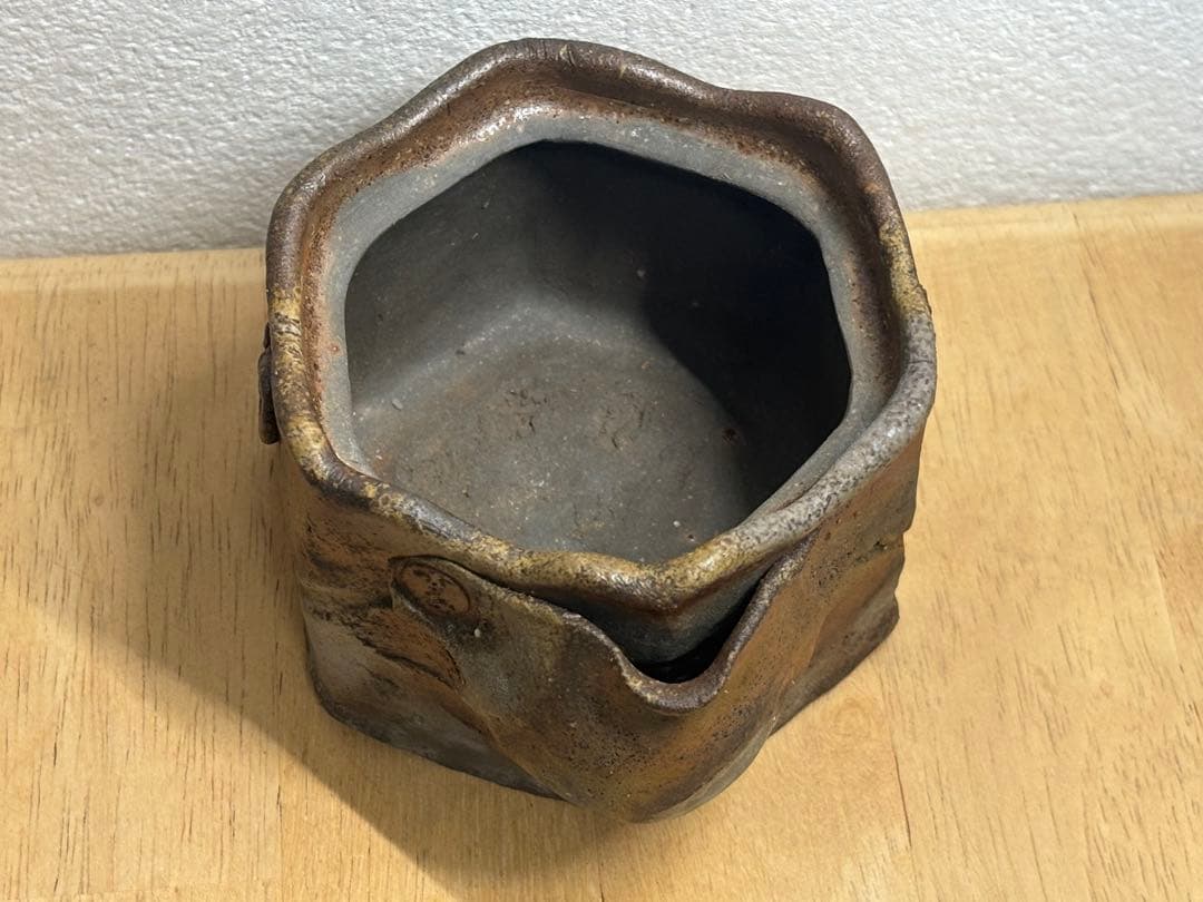 73.備前焼 宝瓶 登り窯 白梅 はくばい 六角 手びねり 急須