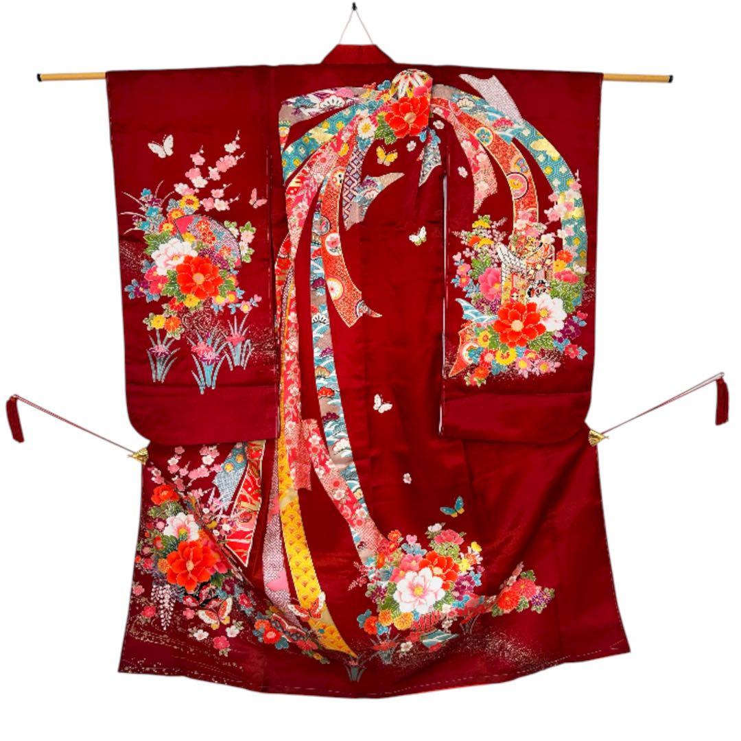 【いそろく様ご希望品】着物　七五三　7歳　女の子　13点　フルセット　深赤