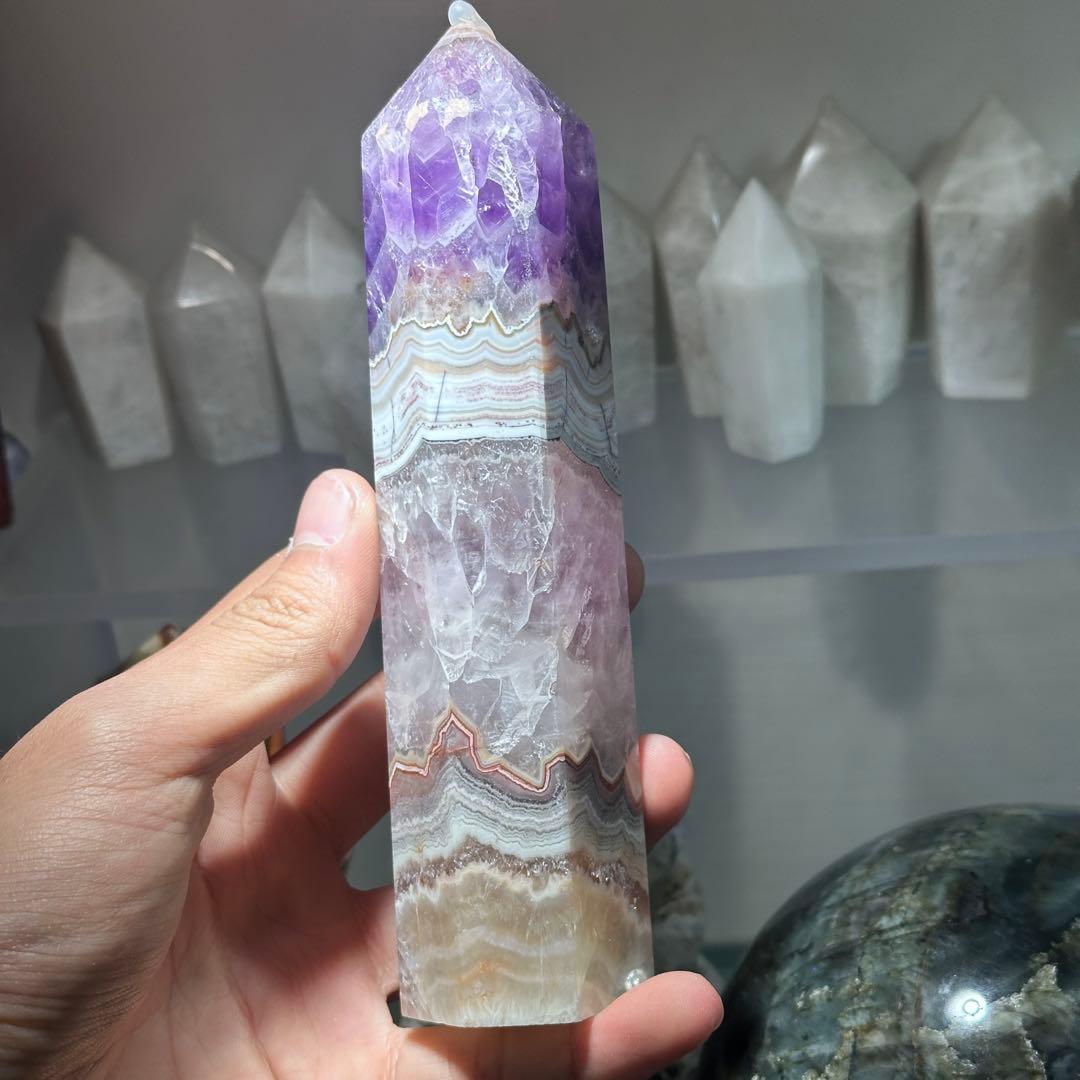 天然石アメジスト共生瑪瑙のポイント　置物G.161