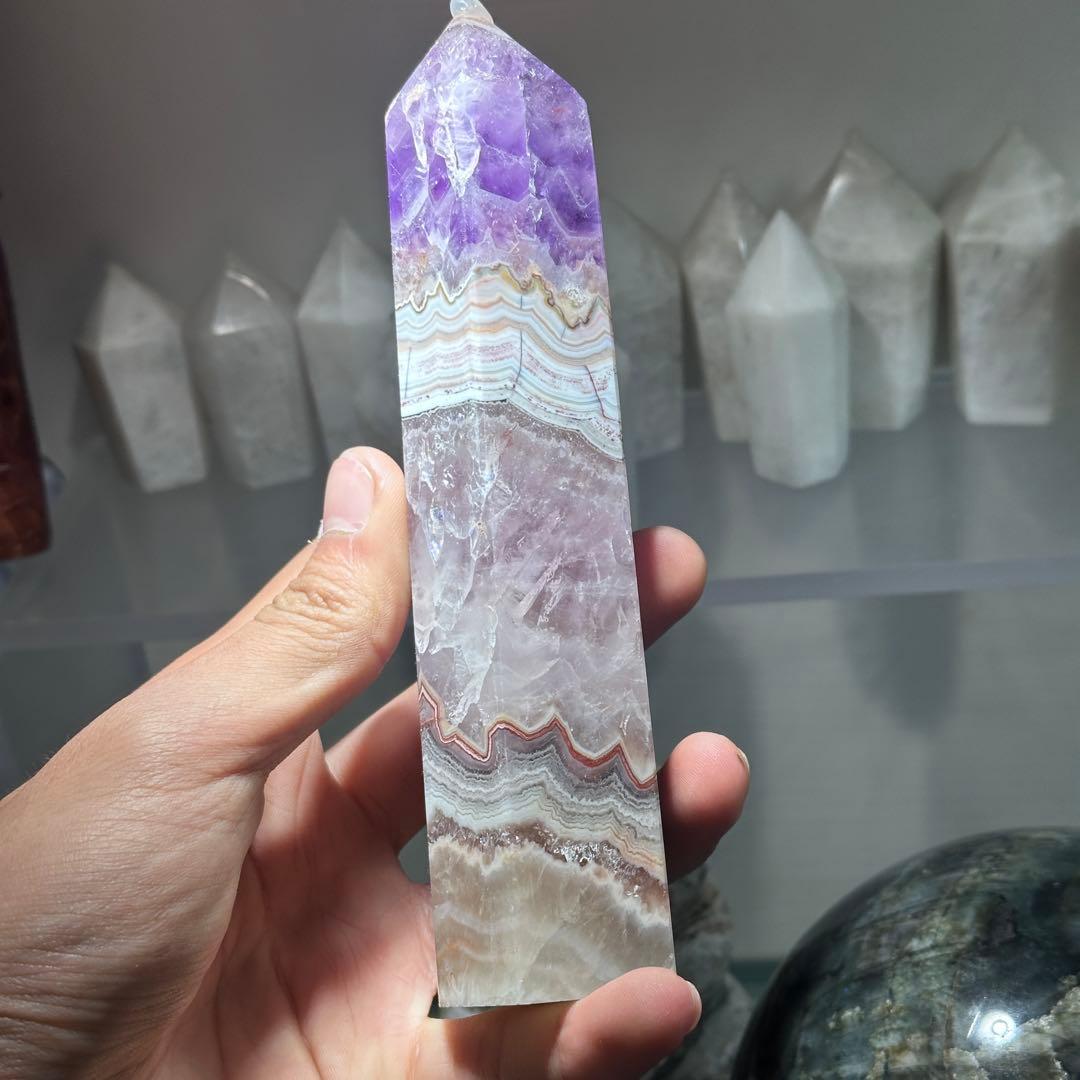 天然石アメジスト共生瑪瑙のポイント　置物G.161