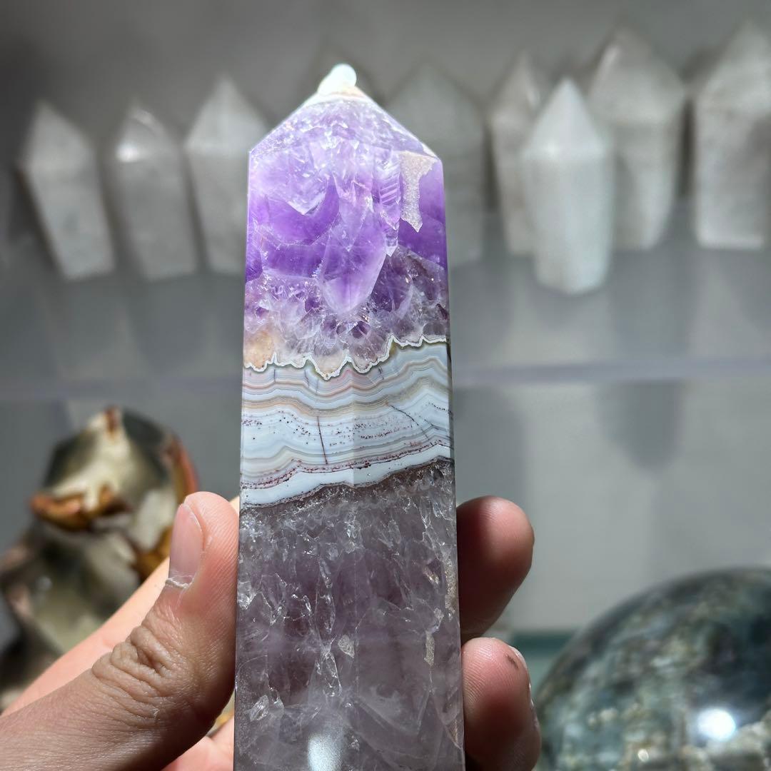 天然石アメジスト共生瑪瑙のポイント　置物G.161