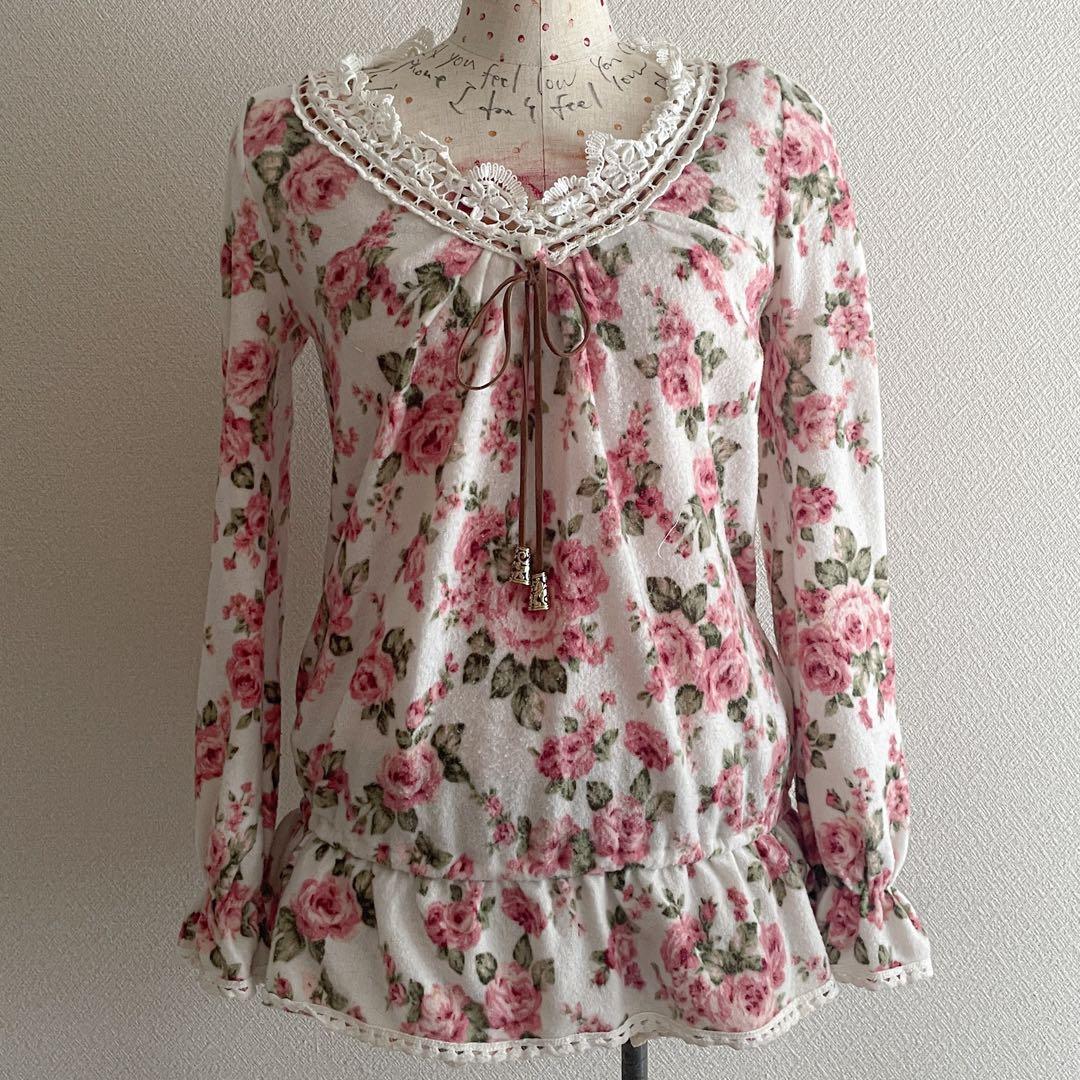 00s 希少 LIZLISA 2way 起毛ローズ柄はしごリボンミニワンピ