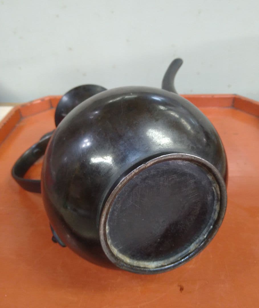 室町時代古赤銅鍍金獣蓋酒注瓶 R130春