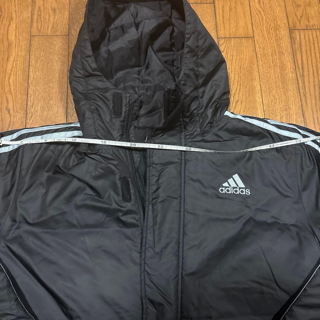 adidas メンズブラック ベンチコート L／スリーライン／フードあり／軽量