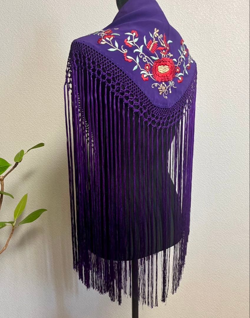 フラメンコ　刺繍シージョ　パープルx赤系刺繍　ロングフレコ