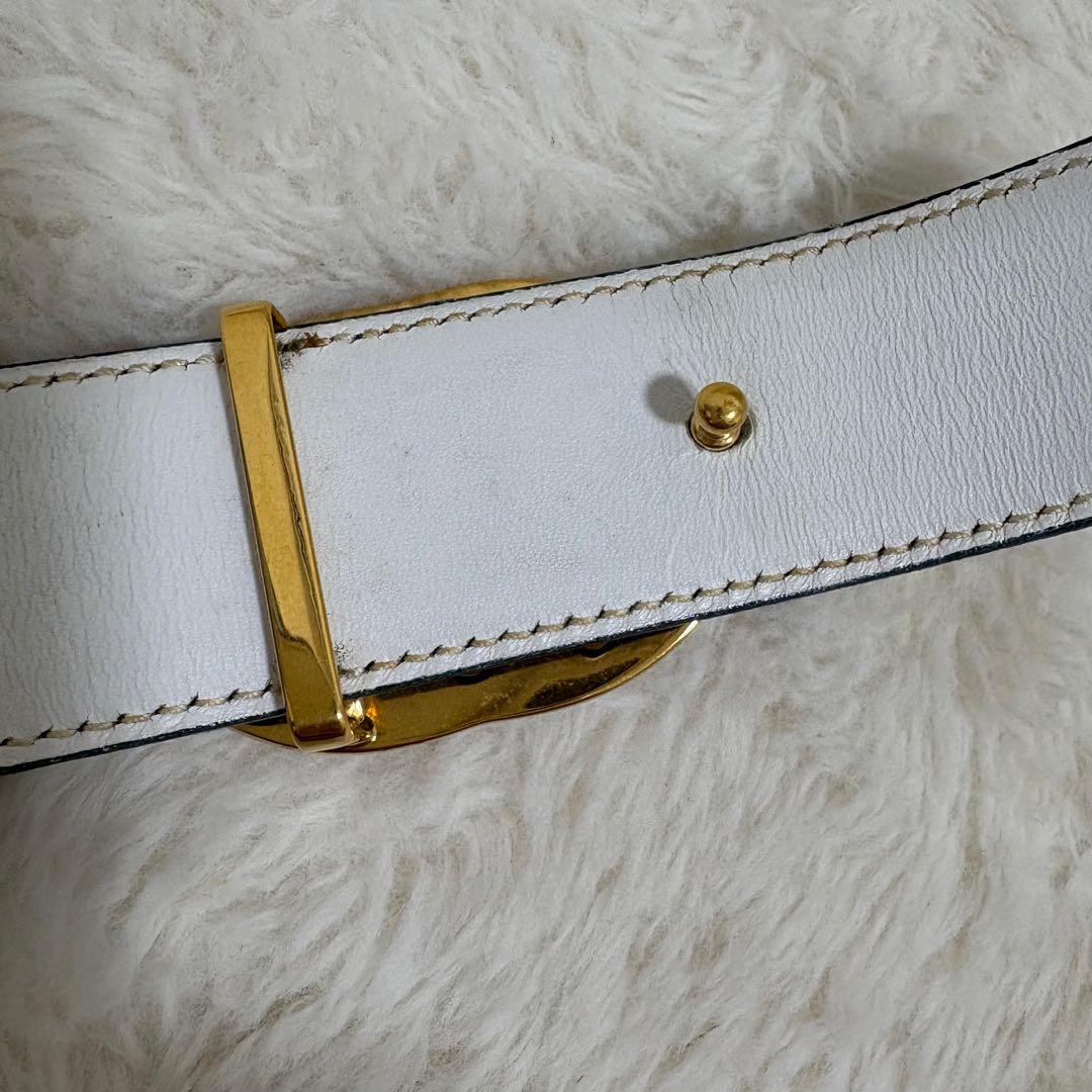 美品　グッチ　ベルト　インターロッキング　GG ネイビー　レザー　本革