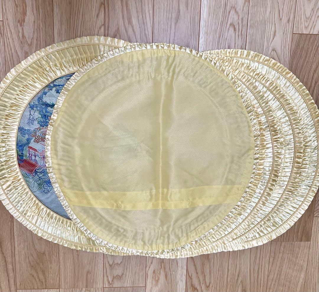 新品❗️レトロ中国シルク丸イエロー刺繍風景画 デザイン クッションカバー8枚セット